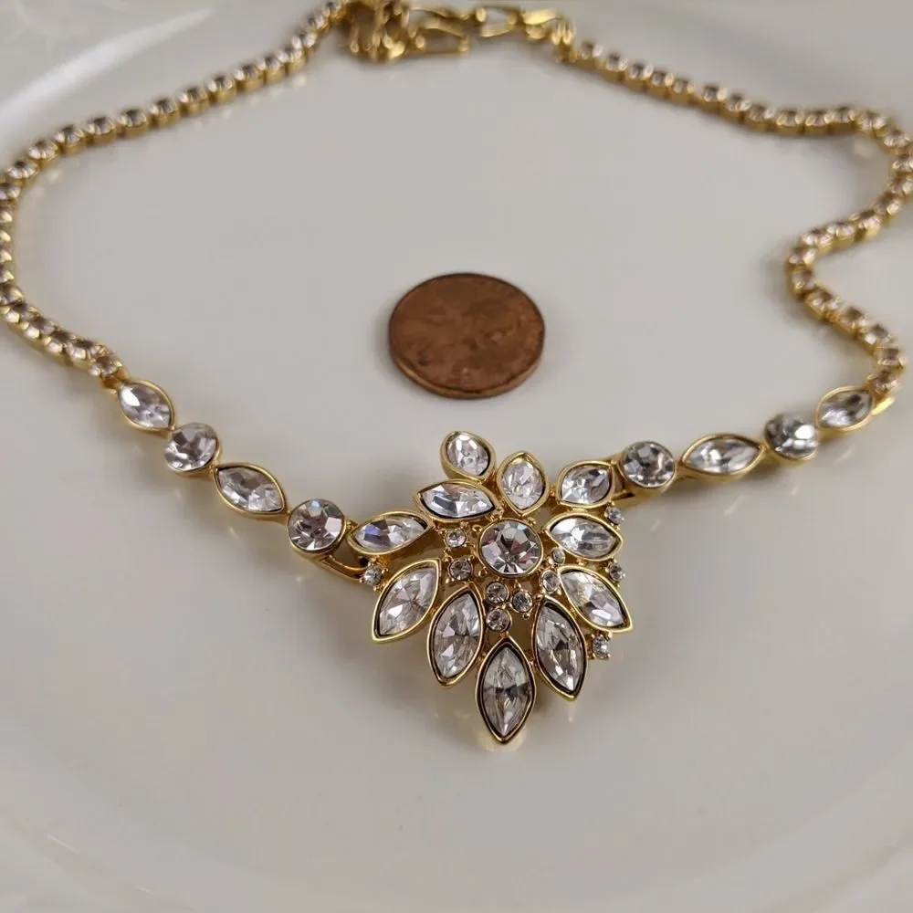 Vintage Monet Crystal Gold Tone Statement Necklace
